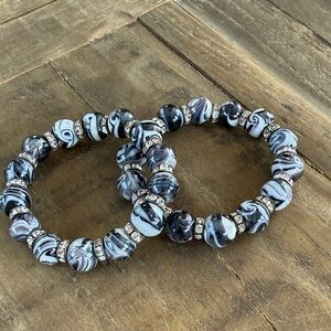 Black Marbled Stretch Beaded Bracelet Set